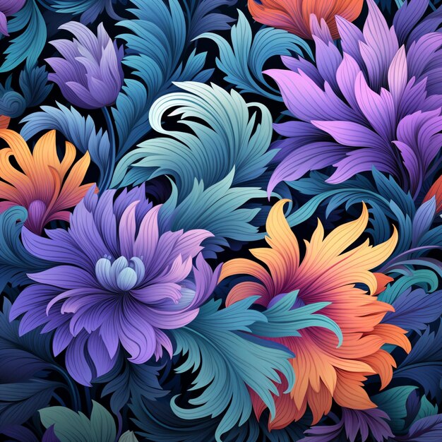 a close up of a bunch of flowers with purple and orange petals generative ai