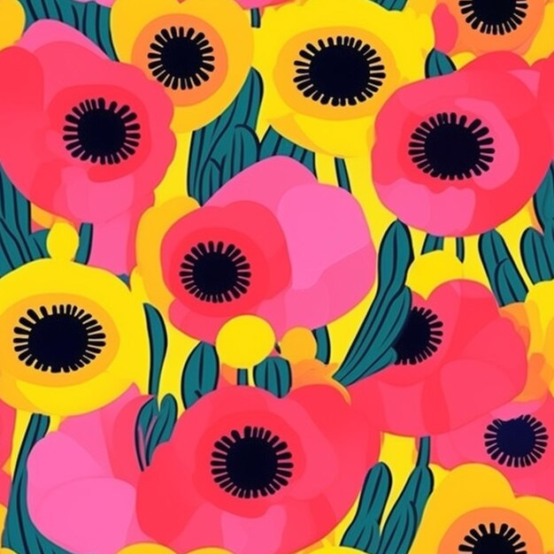 a close up of a bunch of flowers on a yellow background generative ai