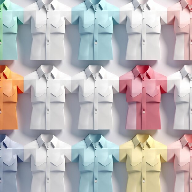 A close up of a bunch of folded paper shirts on a wall generative ai