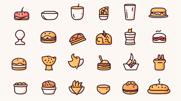 Photo a close up of a bunch of food icons on a white background generative ai