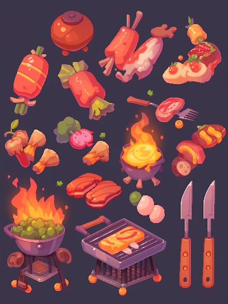 A close up of a bunch of food items on a grill generative ai