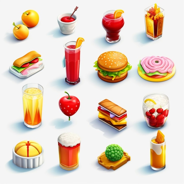 Photo a close up of a bunch of food items on a white surface generative ai