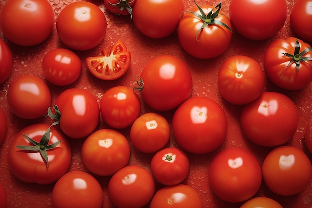 A close up of a bunch of fresh tomatoes in red color