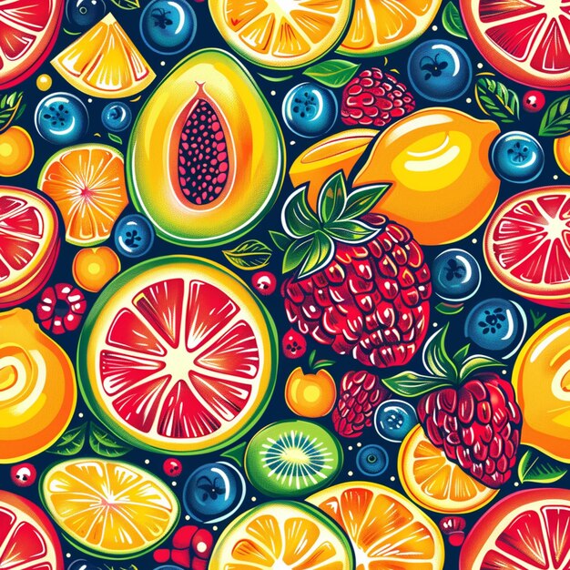 a close up of a bunch of fruit on a blue background generative ai