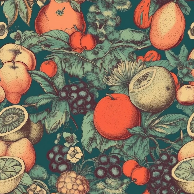 Photo a close up of a bunch of fruit on a green background generative ai