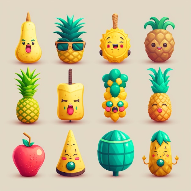 Photo a close up of a bunch of fruit with different faces generative ai
