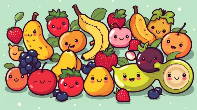 a close up of a bunch of fruit with faces on them generative ai