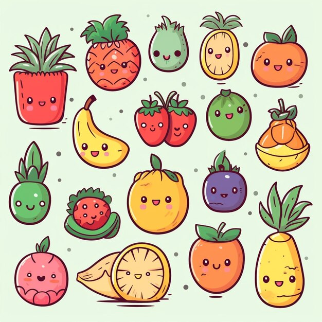 Photo a close up of a bunch of fruit with faces on them generative ai