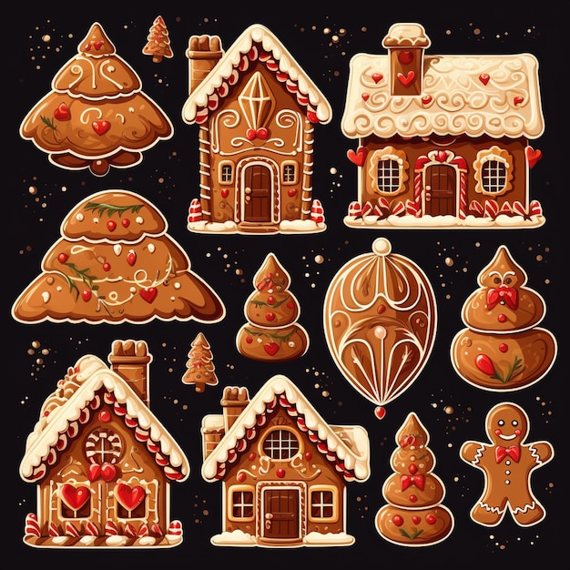 Photo a close up of a bunch of gingerbreads on a black background generative ai