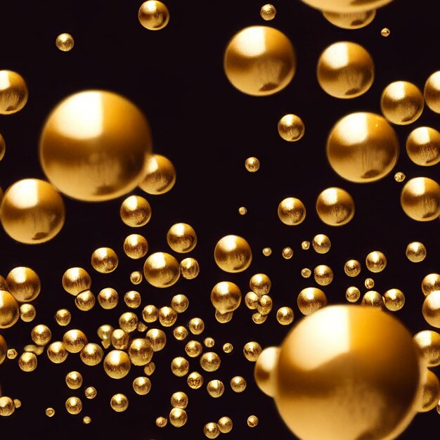 Photo a close up of a bunch of gold balls floating in the air generative ai