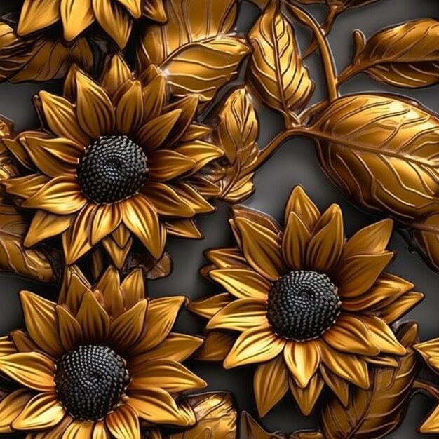 黒い表面の金色の花の束のクローズアップ