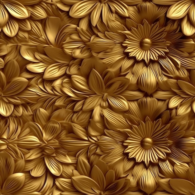 A close up of a bunch of gold flowers on a wall generative ai