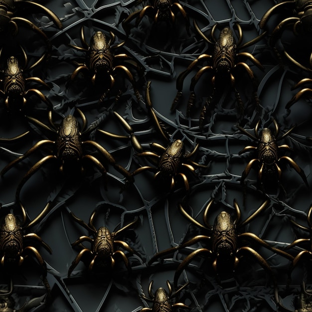 a close up of a bunch of gold spider webs generative ai