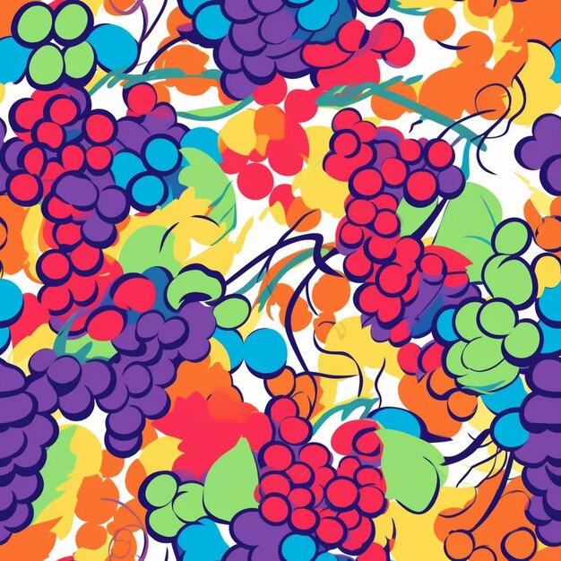 A close up of a bunch of grapes on a colorful background generative ai