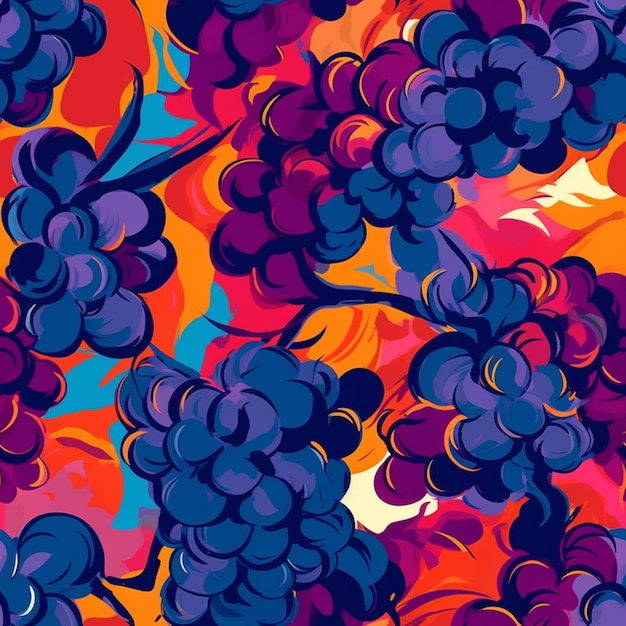 A close up of a bunch of grapes on a colorful background generative ai