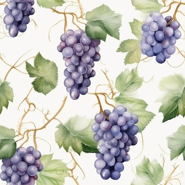 Photo a close up of a bunch of grapes on a vine generative ai