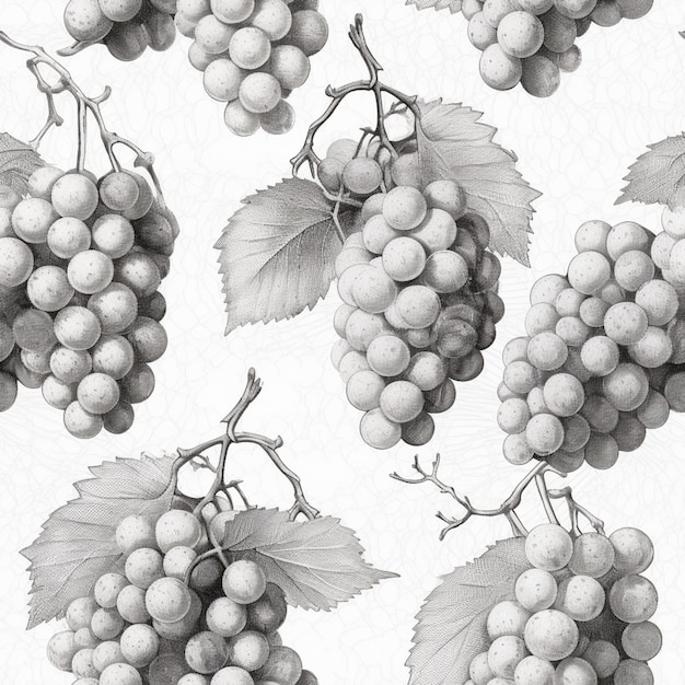 Photo a close up of a bunch of grapes with leaves on a white background generative ai