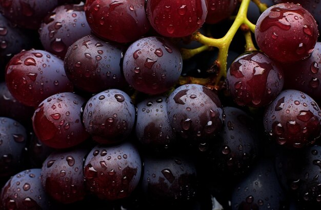 a close up of a bunch of grapes with water drops on them