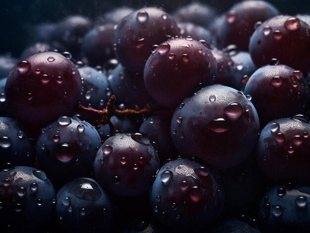 a close up of a bunch of grapes with water drops on them