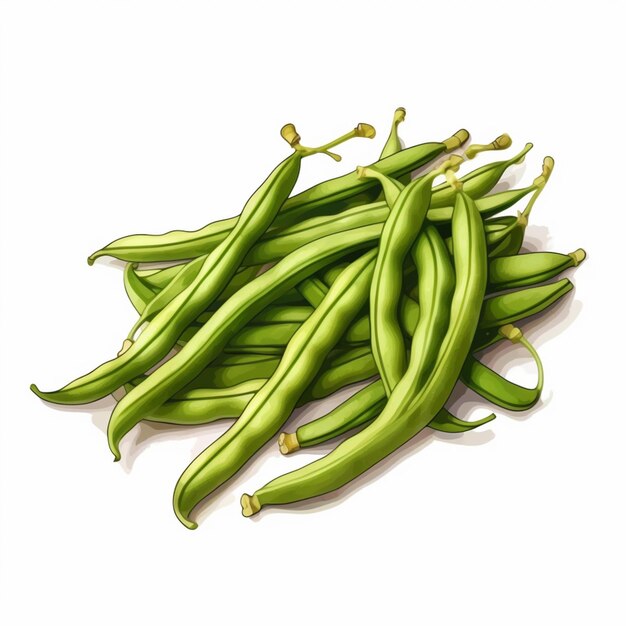 a close up of a bunch of green beans on a white surface generative ai