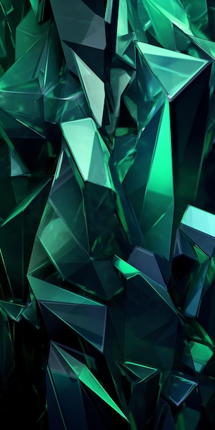緑色のガラスの断片の集団のクローズアップ ジェネレーティブAI