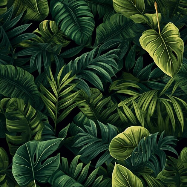 a close up of a bunch of green leaves on a black background generative ai