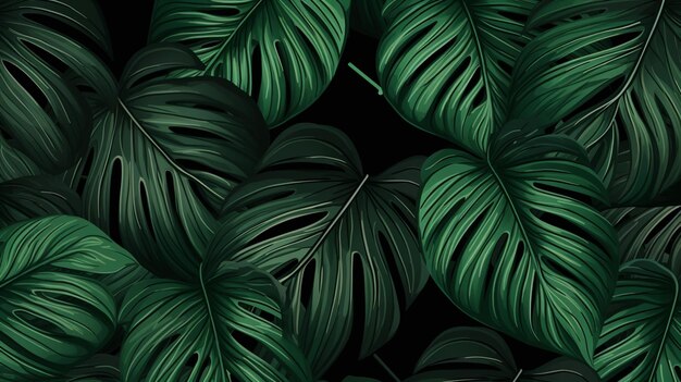 a close up of a bunch of green leaves on a black background generative ai