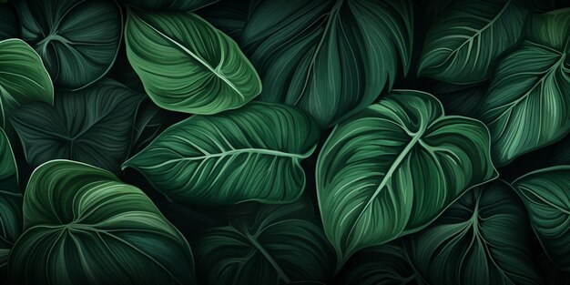 a close up of a bunch of green leaves on a black background generative ai