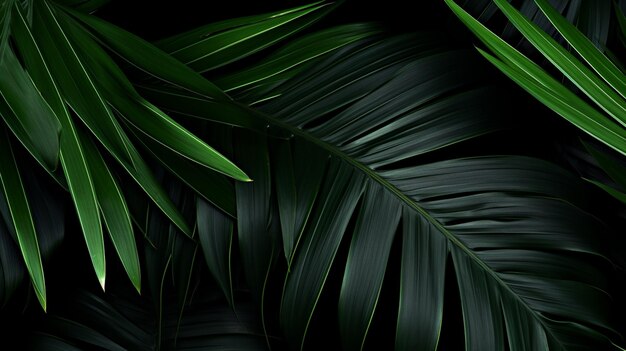 a close up of a bunch of green leaves on a black background generative ai