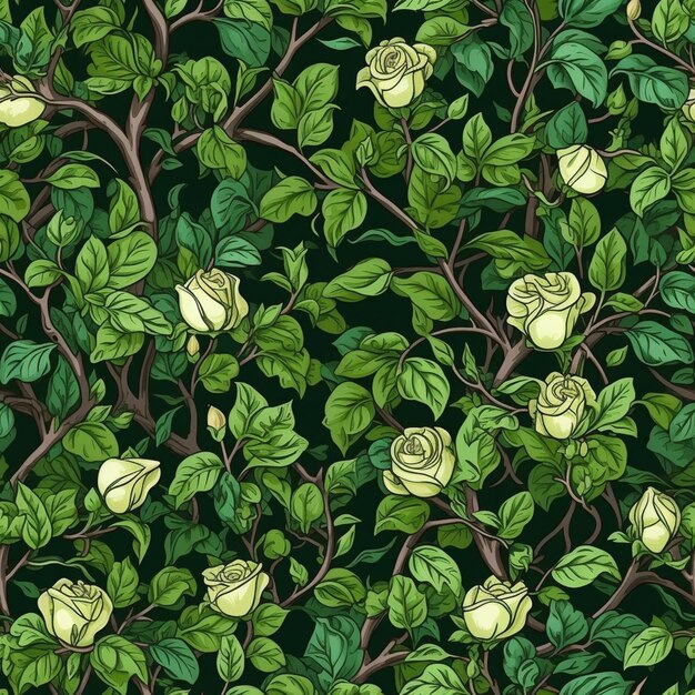 A close up of a bunch of green leaves and flowers generative ai