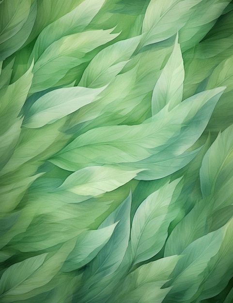 A close up of a bunch of green leaves on a green background generative ai