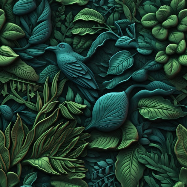 a close up of a bunch of green leaves on a wall generative ai