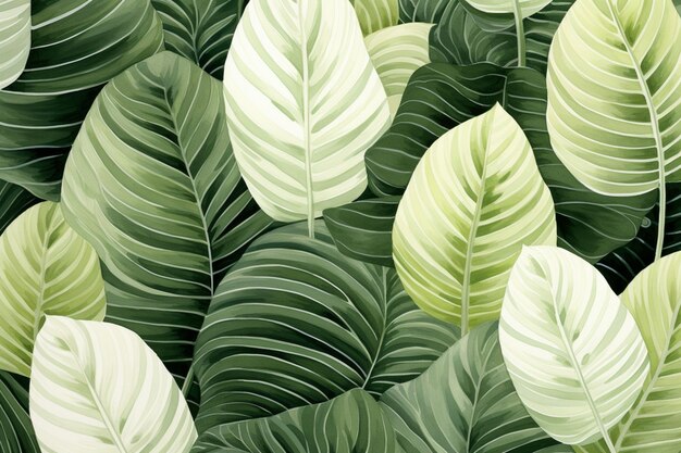 a close up of a bunch of green leaves on a white background generative ai