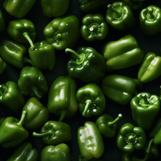 Photo a close up of a bunch of green peppers on a black surface generative ai