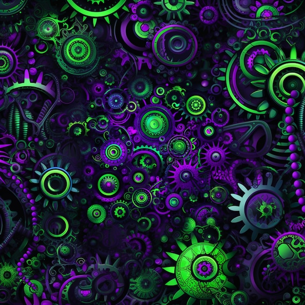 a close up of a bunch of green and purple gears generative ai