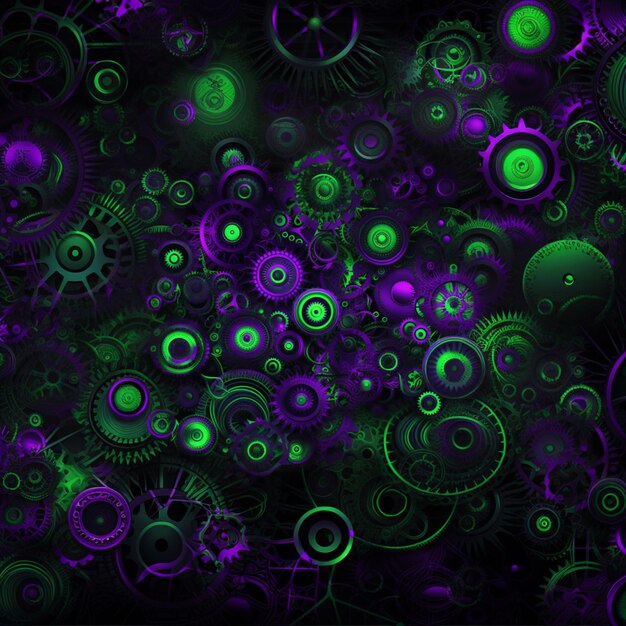 a close up of a bunch of green and purple gears generative ai