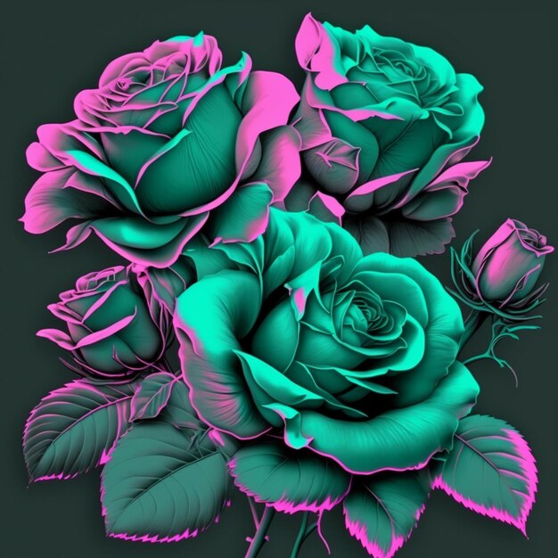 A close up of a bunch of green roses with pink leaves generative ai