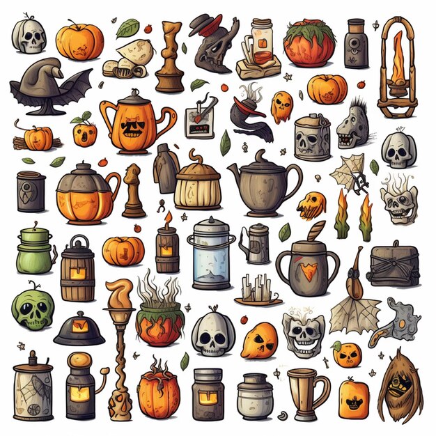 Photo a close up of a bunch of halloween items on a white background generative ai