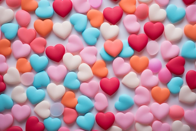 Photo a close up of a bunch of hearts on a white surface generative ai