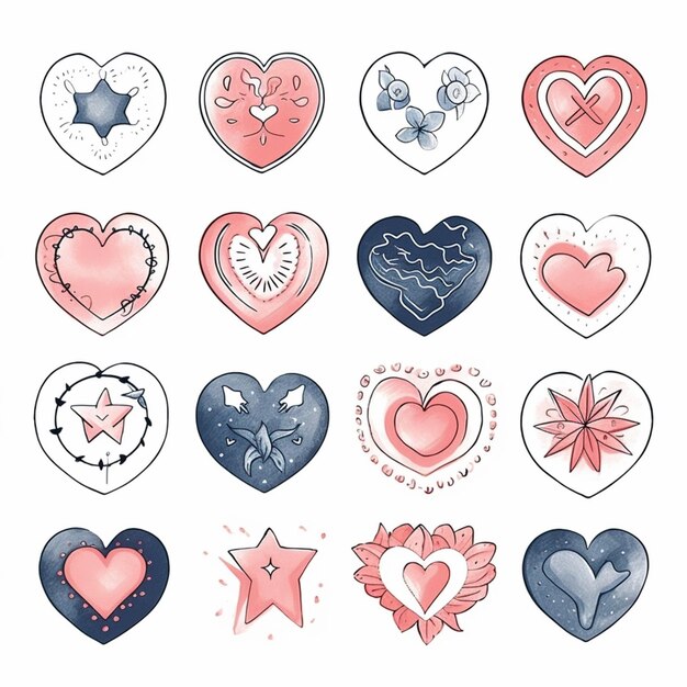 Photo a close up of a bunch of hearts with different designs generative ai