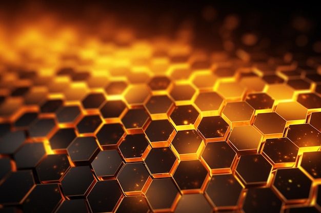 A close up of a bunch of hexagonals with a yellow light generative ai