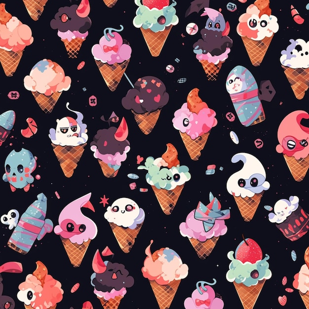 a close up of a bunch of ice cream cones with different toppings generative ai