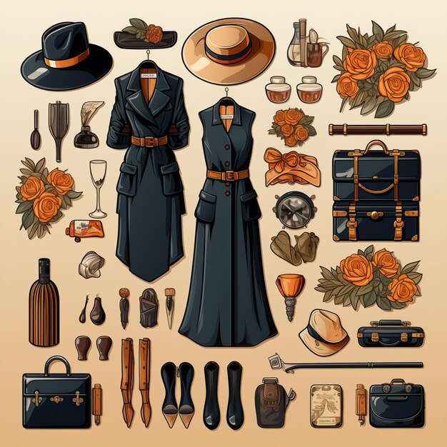 a close up of a bunch of items that include hats generative ai