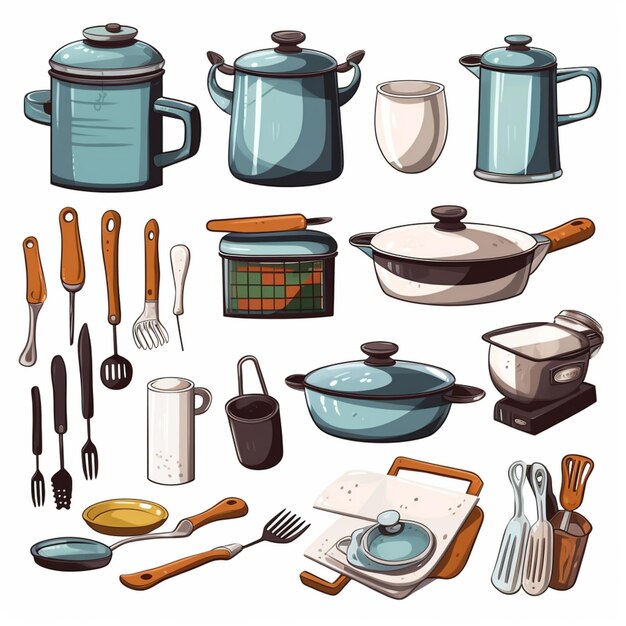 Photo a close up of a bunch of kitchen utensils and cooking utensils generative ai