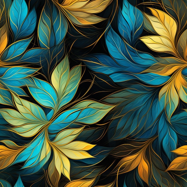 a close up of a bunch of leaves on a black background generative ai