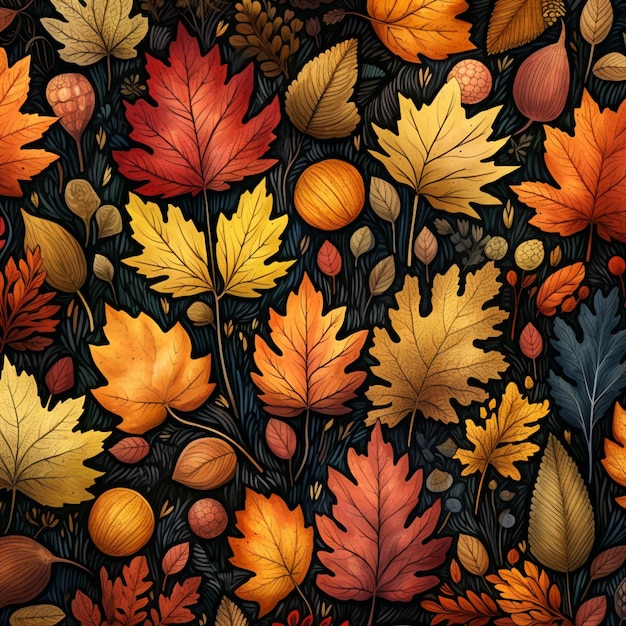 a close up of a bunch of leaves on a black background generative ai