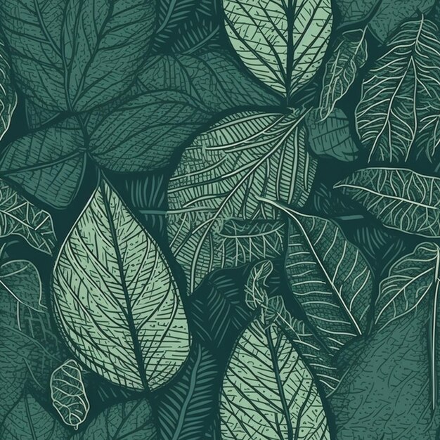 a close up of a bunch of leaves on a green background generative ai