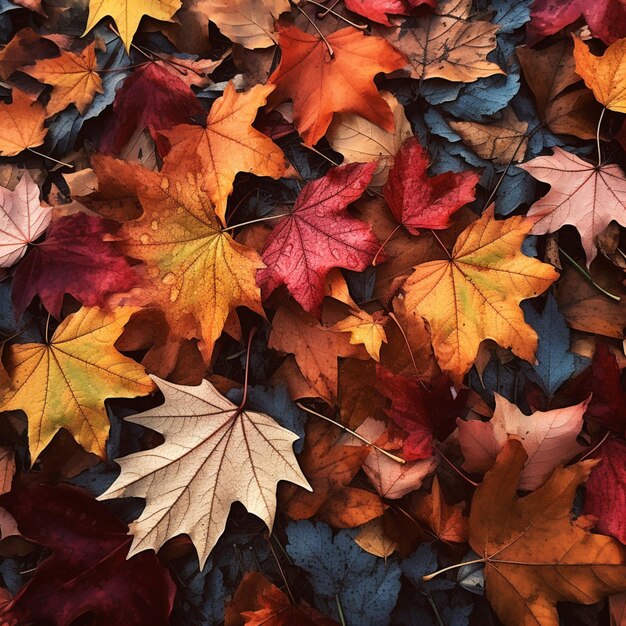 a close up of a bunch of leaves laying on the ground generative ai