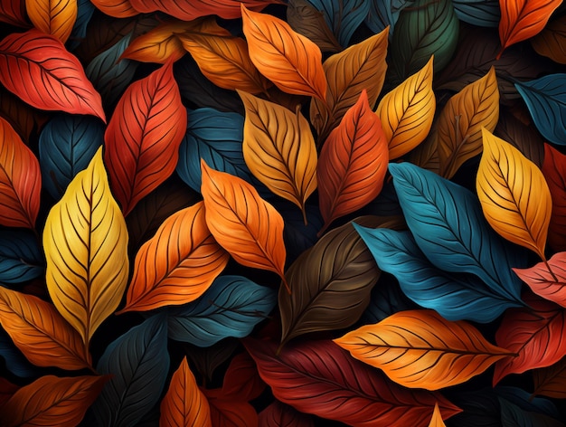 a close up of a bunch of leaves with different colors generative ai