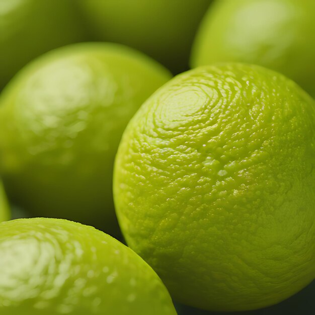 Foto un primo piano di un gruppo di lime con uno sfondo verde